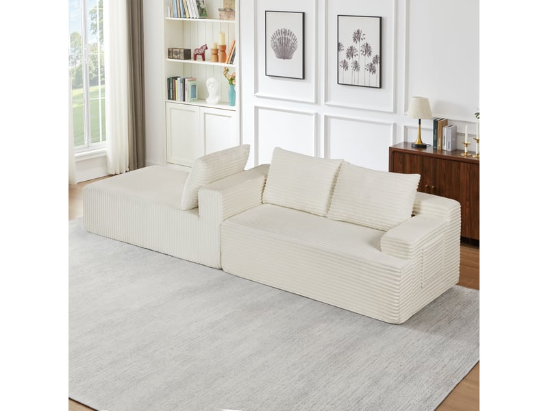  Canapé d'angle en velours côtelé 3 places, sans montage, design modulaire, assise profonde, confort moelleux, gain de place  - Conforama W