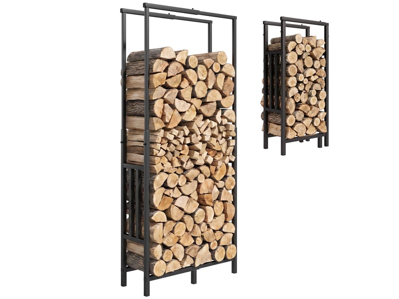  Porte-bûches extérieur réglable en acier noir, 45,5-75,5 x 25 x 98-170 cm, charge 100 kg  - Conforama A