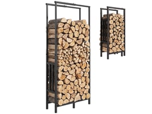 Porte-bûches extérieur réglable en acier noir, 45,5-75,5 x 25 x 98-170 cm, charge 100 kg