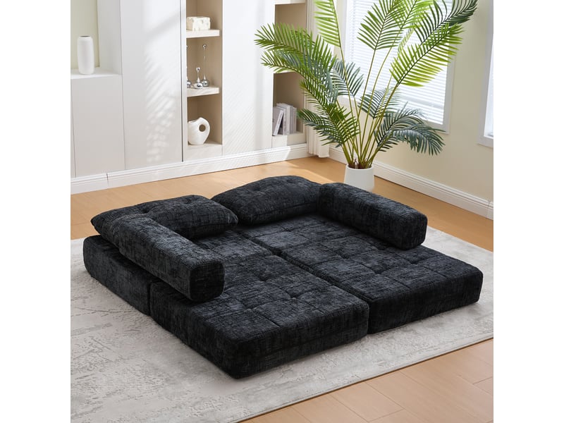  Canapé droit convertible 1 pl tissu noir canapé noir - Conforama E