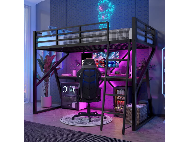  Lit superposé en métal avec bureau intégré et bandea 90x200 cm  - Conforama D