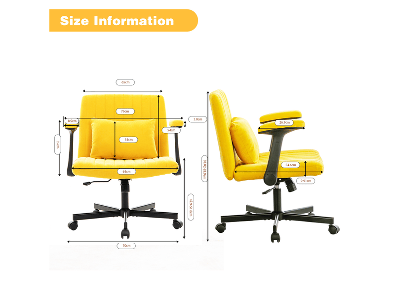  Chaise de bureau pivotante avec accoudoirs rabattables - lpospi - hauteur réglable, tissu velours - jaune  - Conforama D