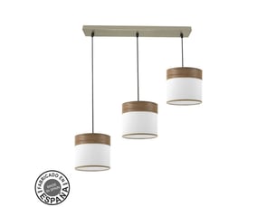Rampe de plafond fabrilamp cloe cuirblanc-bois foncé 3 x e27 hauteur réglable 35-108 cm 60x16 cm