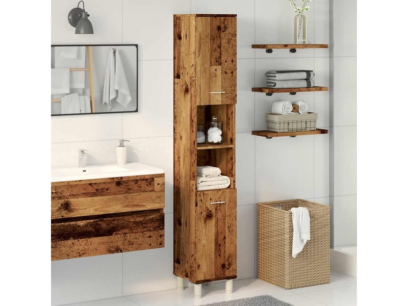 Armoire de salle de bain, meuble de rangement vieux bois 30x30x179cm bois ingénierie - Conforama C