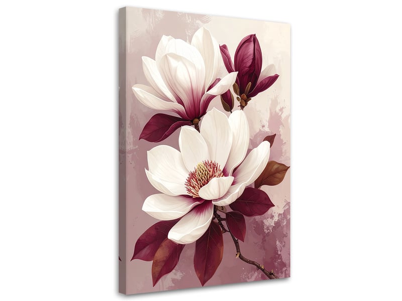 Tableaux, magnolias blancs à feuilles bordeaux sur fond pastel 60x90 1312608329 - Conforama A