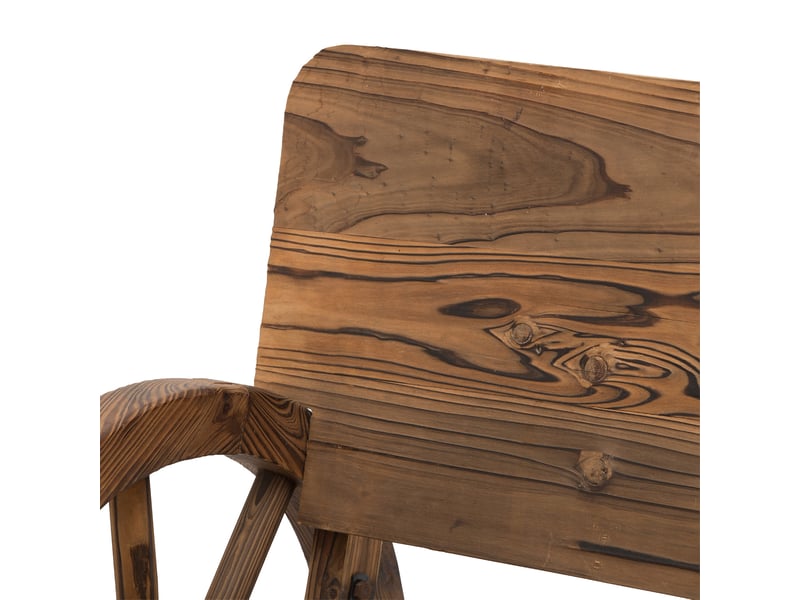  Banc de jardin 2 places 114x58x80 cm – marron foncé – accoudoirs roues de chariot, dossier haut en bois  - Conforama D
