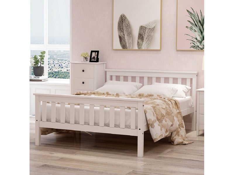  Lit 2 places 140x200 cm blanc en bois de pin et mdf avec sommier à lattes  - Conforama E