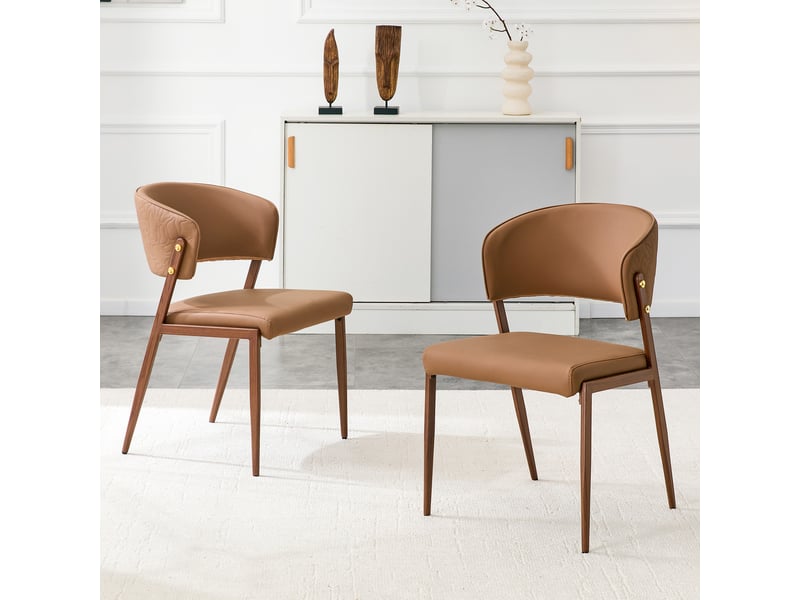  Chaises de salle à manger lot de 2 à dossier ergonomique  - pieds métal, pu marron, 47 × 51 × 78 cm  - Conforama C