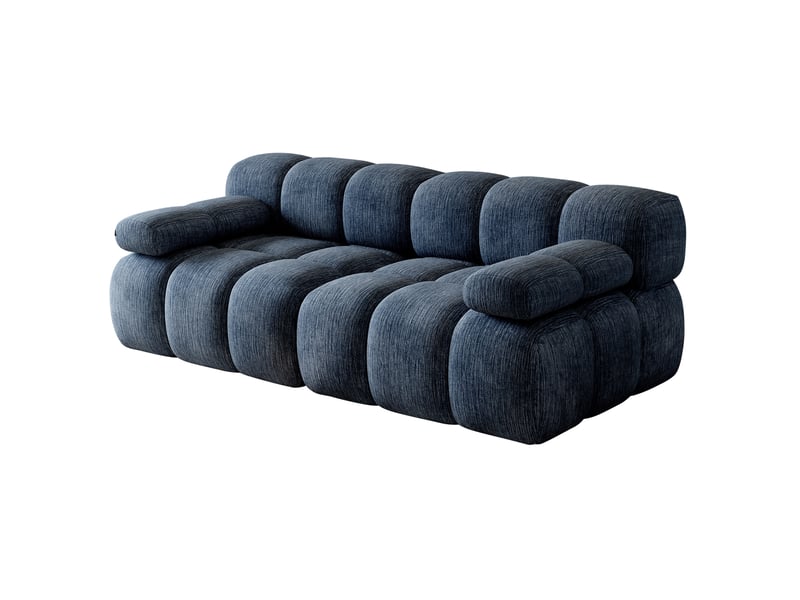  Canapé droit 2 places compressé 200x100x68 cm en mousse douce et tissu chenille couleur bleu, moderne  - Conforama A