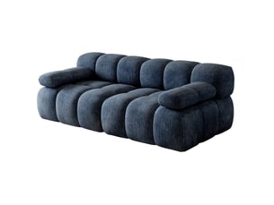 Canapé droit 2 places compressé 200x100x68 cm en mousse douce et tissu chenille couleur bleu, moderne