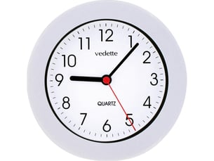 Pendule salle de bain étanche blanche diam 17.5cm, murale ou à poser vedette