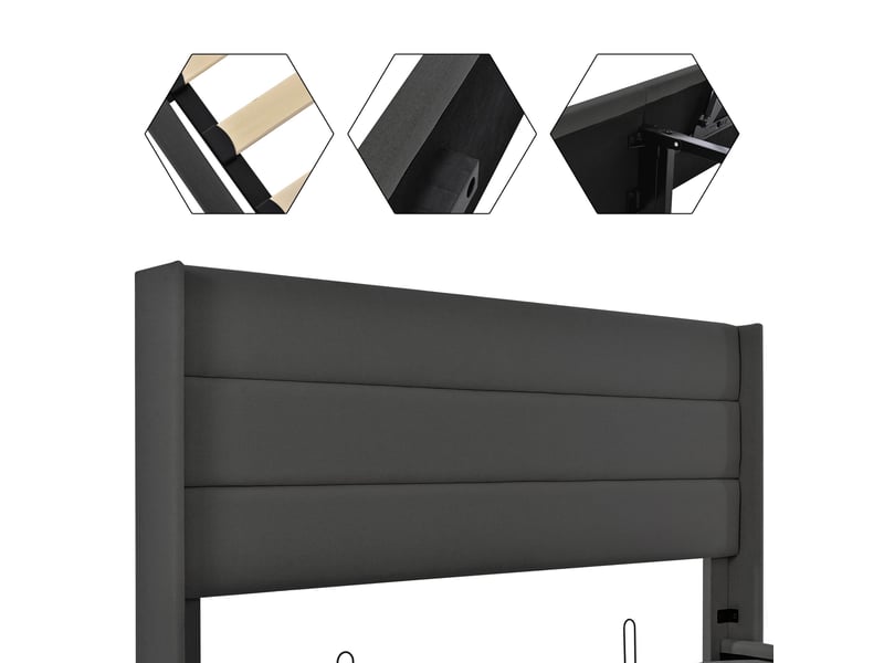 Lit coffre 180x200 cm rembourré en lin avec sommier à lattes et rangement hydraulique, gris Fay Lum - Conforama D