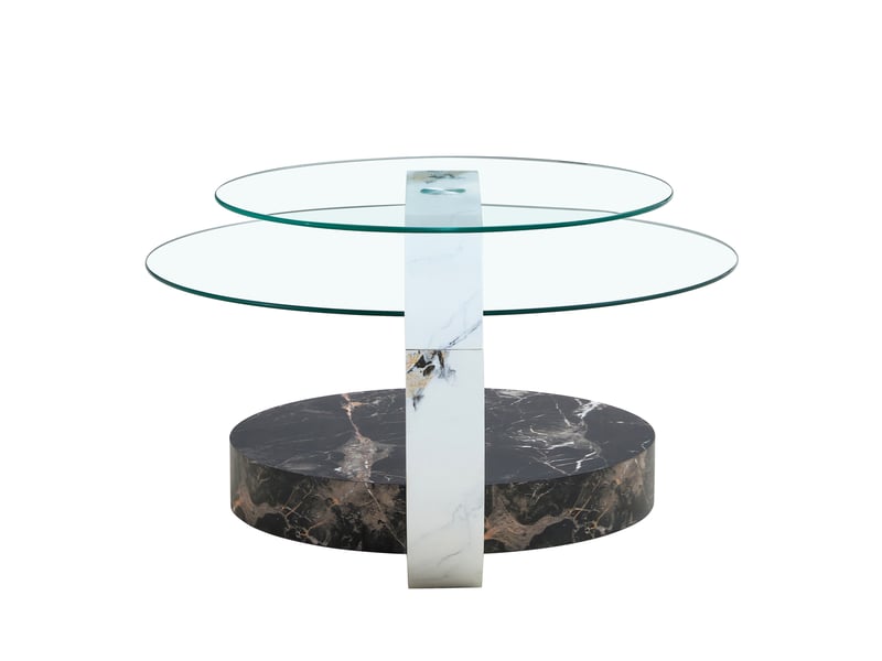  Table basse ronde à deux niveaux 90x70x44 cm en mdf blanc et noir  - Conforama A