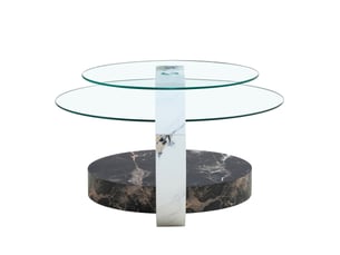 Table basse ronde à deux niveaux 90x70x44 cm en mdf blanc et noir