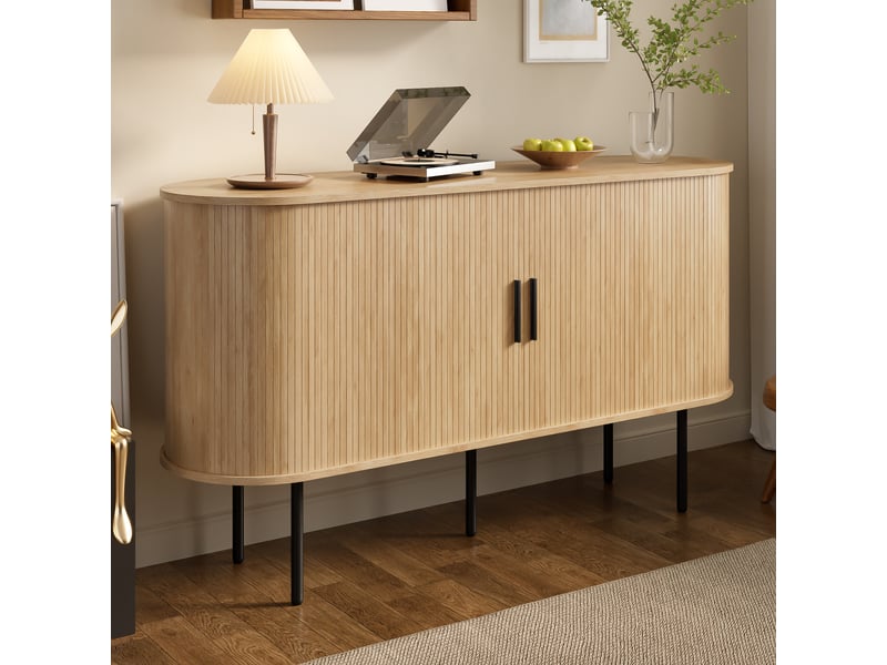 Buffet design à portes roulantes - mdf, poignées alu et pieds métal - idéal intérieur moderne - Conforama B