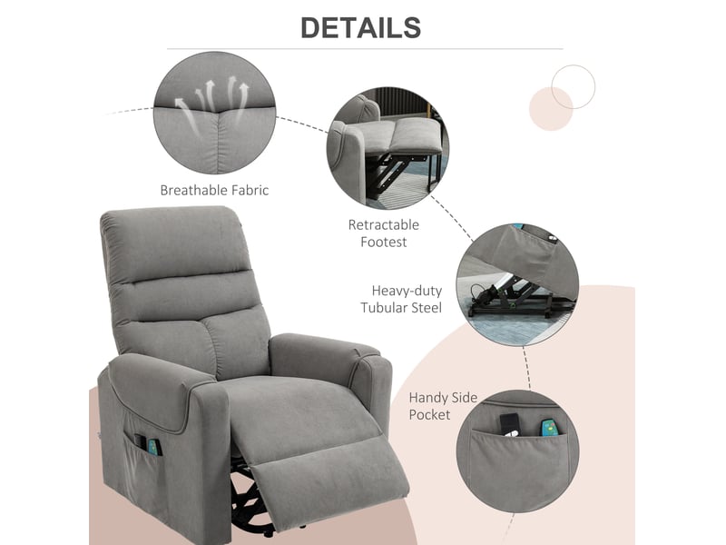  Fauteuil relax électrique gris foncé avec massage vibrant, chauffage, aide au lever et repose-pieds  - Conforama E