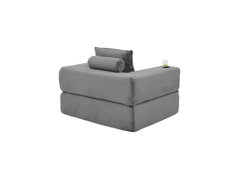  Canapé convertible 2 places en velours côtelé gris foncé avec porte-gobelet et poches latérales  - Conforama A