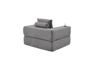 Canapé convertible 2 places en velours côtelé gris foncé avec porte-gobelet et poches latérales