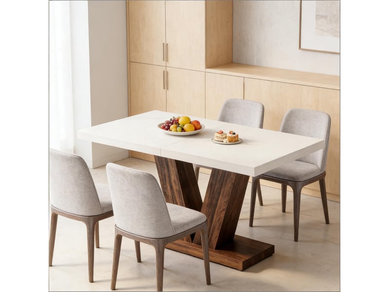 Table à manger rectangulaire 4 à 6 places, plateau 4 cm - lpospi - bois marron rustique et blanc 120 × 80 × 75 cm - Conforama C