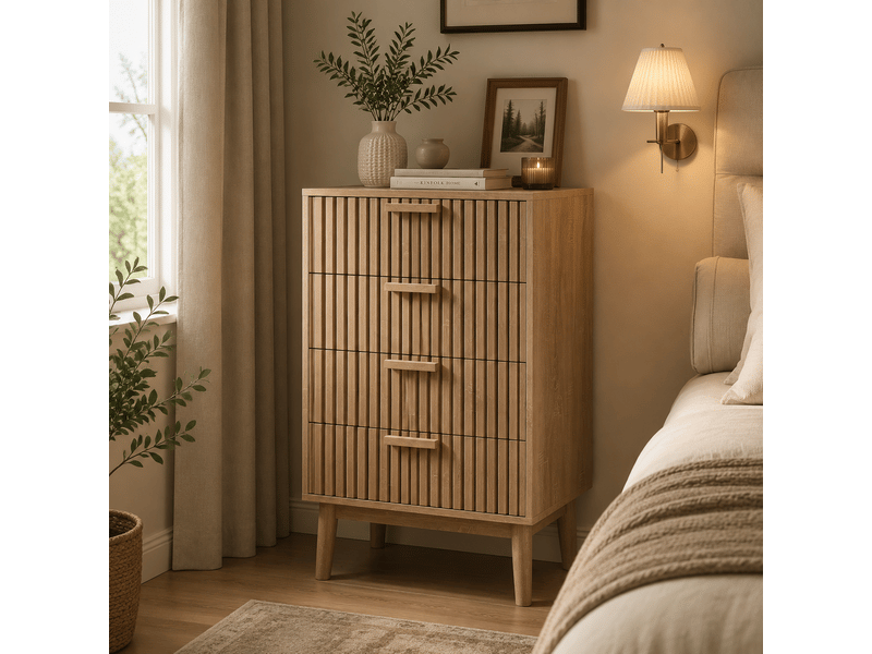 Commode 4 tiroirs, meuble de rangement avec antichute,chiffonnier bois colonne avec poignées et pieds, tiroir pour chambre, salon, bureau, 60x34x91cm - Conforama B