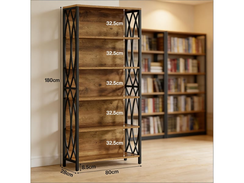  Bibliothèque étagère de rangement en mdf et métal noir et marron 80 x 28 x 180 cm T5828P491373 - Conforama C