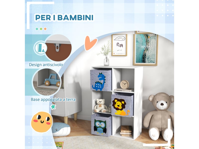  Meuble de rangement pour jouets à 6 cubes pour enfants de 3 ans et plus, en mdf et mélamine, 61,8 x 29,9 x 91,5 cm, gris et blanc  - Conforama E