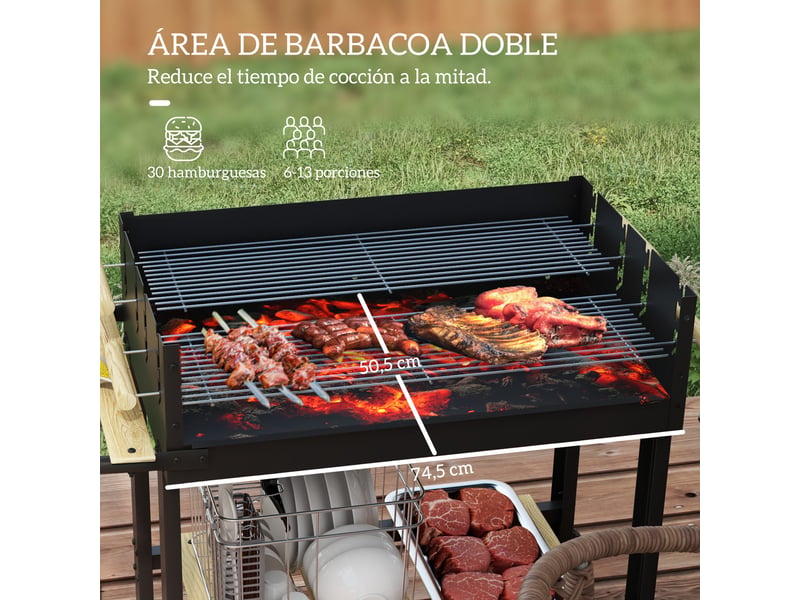  Barbecue au charbon pour jardin, 2 grilles réglables, surface de cuisson 3172 cm²  - Conforama R