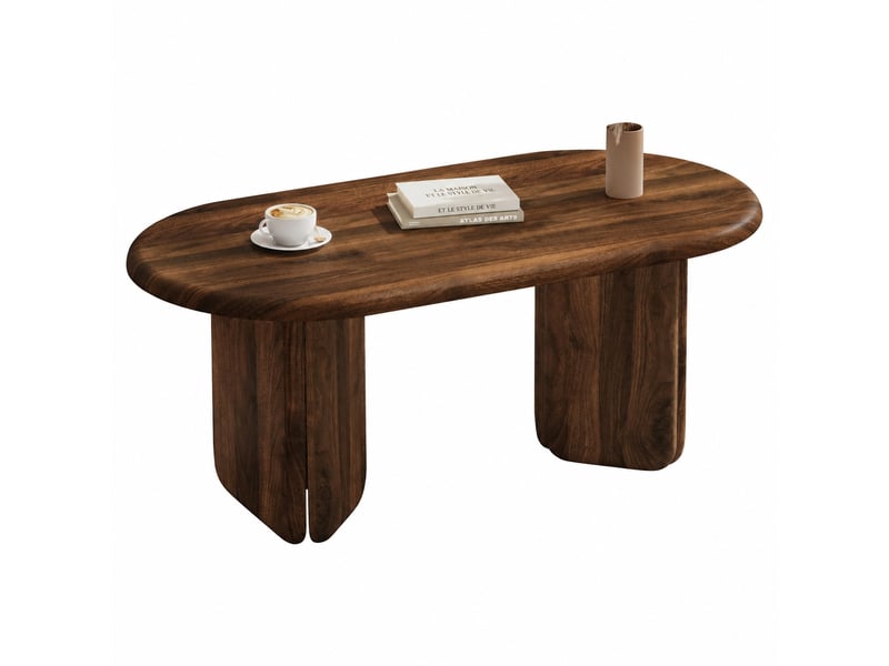  Table basse ovale en mdf, effet noyer, 99 x 50 x 40 cm, pieds arrondis, salon  - Conforama A