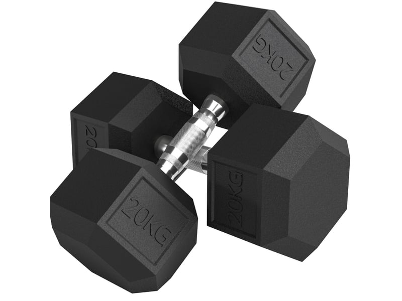 Haltères hexagonaux en fonte 2 x 20 kg – noir – poignées moletées pour entraînement musculaire à domicile - Conforama A