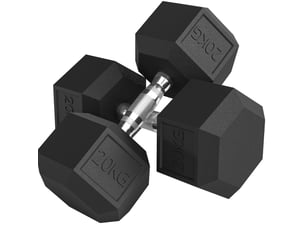Haltères hexagonaux en fonte 2 x 20 kg – noir – poignées moletées pour entraînement musculaire à domicile