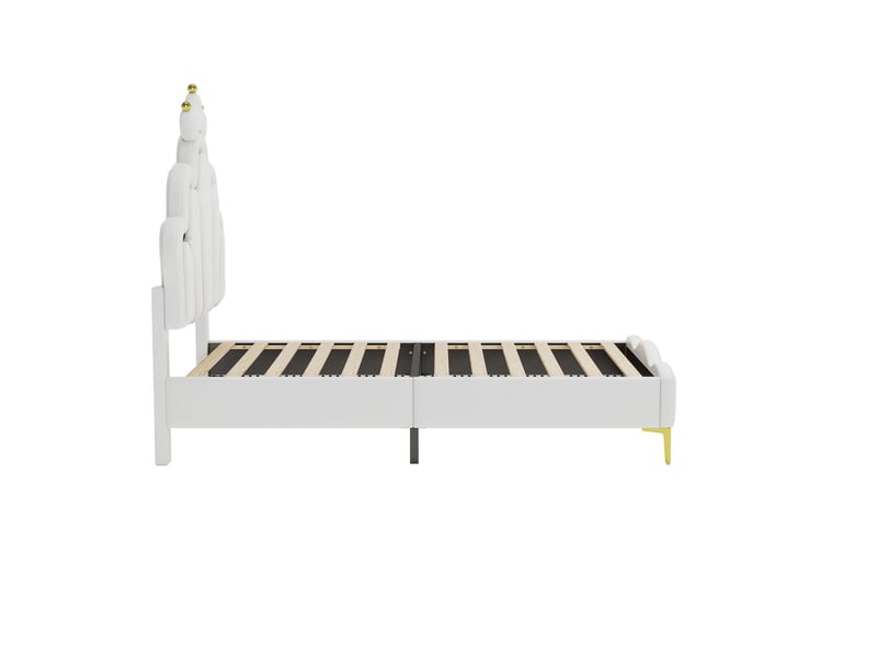  Lit rembourré enfant 90x200 cm forme couronne avec led - lit enfant - similicuir blanc, hauteur réglable, style princesse  - Conforama E