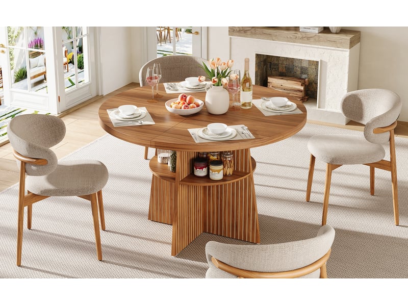  Table extensible ronde 2 à 8 personnes avec tablette en mdf 110-150×110×77,5 cm noyer  - Conforama D