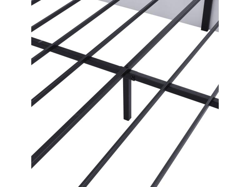  Lit double en bois 180x200 cm usb horloge bluetooth barre lumineuse et 2 tables de chevet blanches – matelas non inclus  - Conforama E