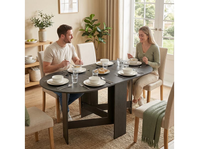 Table de cuisine pliante ovale à abattants, style moderne, 163 x 80 x 75 cm, noire - Conforama C