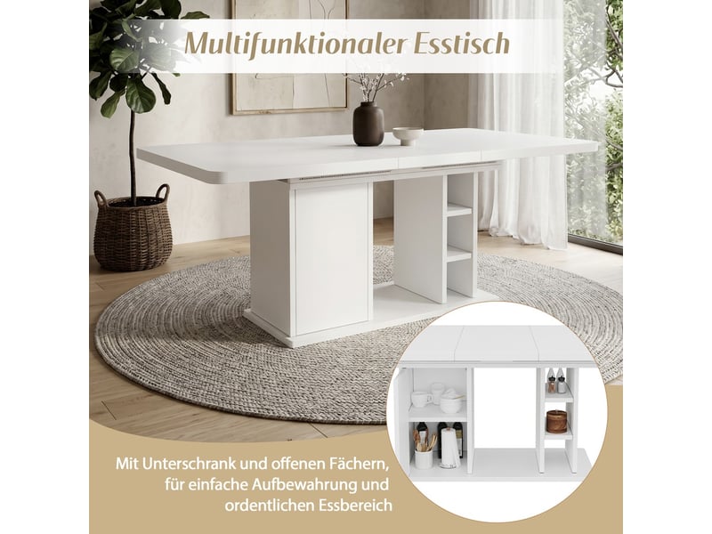  Table à manger extensible de 140 à 180 cm sur 80 cm de large pour 6 à 8 personnes avec rangement plateau épais style scandinave blanc  - Conforama E