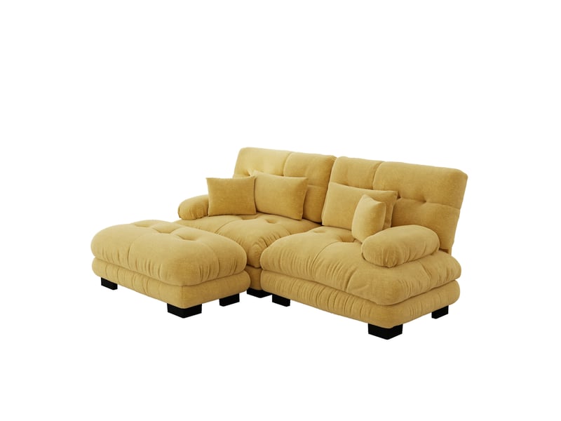  Canapé d'angle 2 places modenvie modulable en chenille jaune 220 x 145 cm avec ottomans mobiles  - Conforama A