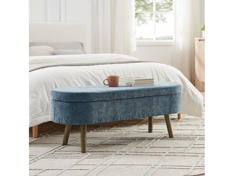  Banc de rangement 110x40x42 cm en chenille bleu avec coffre 20 l  - Conforama E