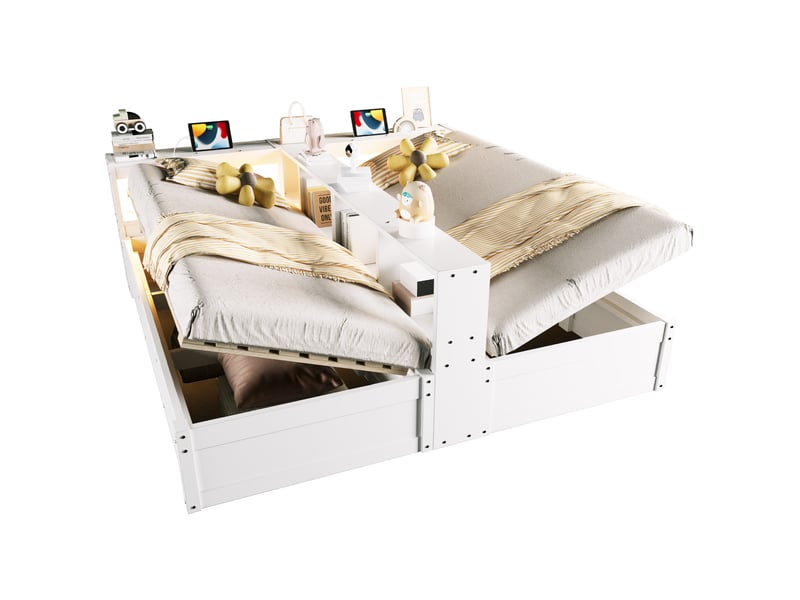  Modenvie lit gigogne 90180x200 cm - led, rangements et prises intégrées, sans matelas - blanc  - Conforama A