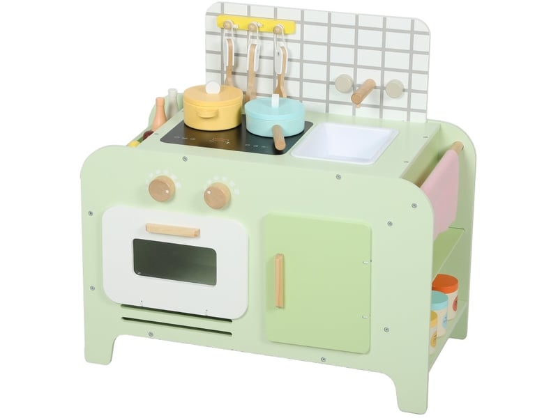  Jeu de cuisine pour enfants avec 15 accessoires, verre, 60 x 31,6 x 58 cm, dès 3 ans, vert  - Conforama A