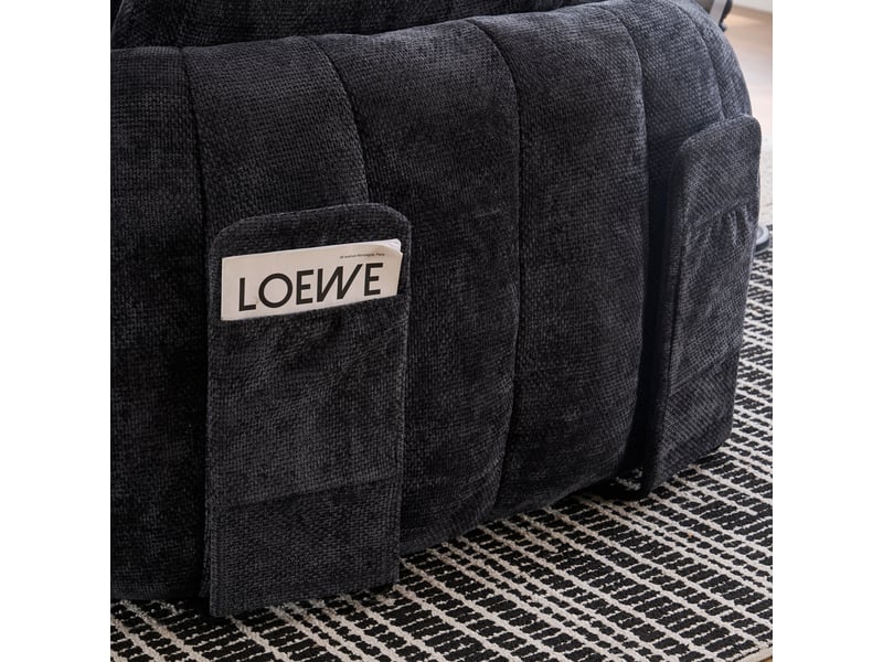 Fauteuil méridienne en chenille avec assise profonde et coussins pour détente quotidienne, salon, noir - Conforama E