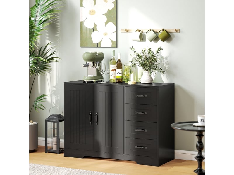  Buffet avec 4 tiroirs et étagère réglable pour salle à manger en bois 105×40×76 cm noir  - Conforama B