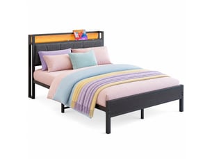 Cadre de lit 140 x 200 cm noir avec led, tête de lit de rangement et ports usb