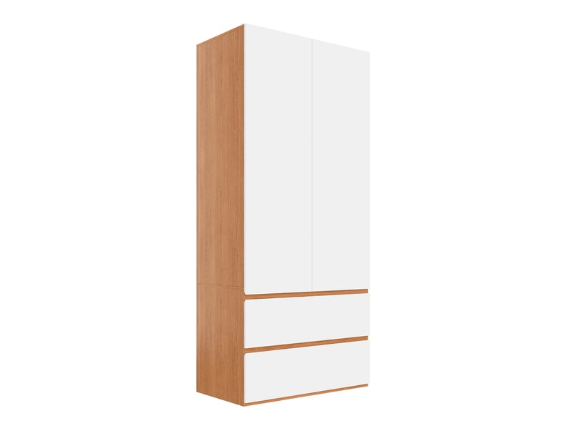  Armoire penderie 90 x 50 x 200 cm - 2 portes - 1 barre de penderie - 2 tiroirs - mdf et panneaux de particules - chêne et blanc  - Conforama E