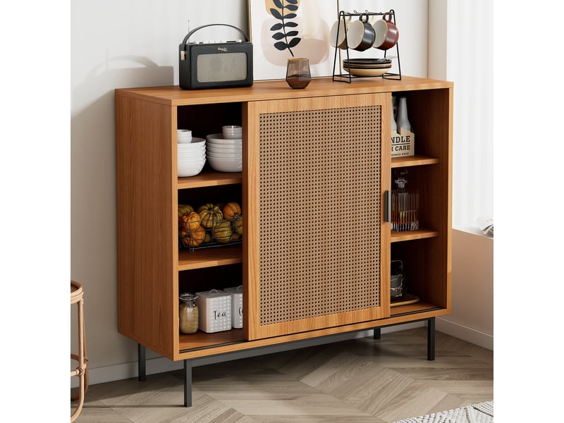 Buffet - bahut de rangement rustique avec tiroirs et portes coulissantes, meuble de rangement pratique pour cuisine ou salon - bois noyer - 100x37x90 cm - Conforama B