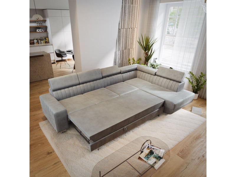  Canapé d'angle hestion, velours gris clair  - Conforama D