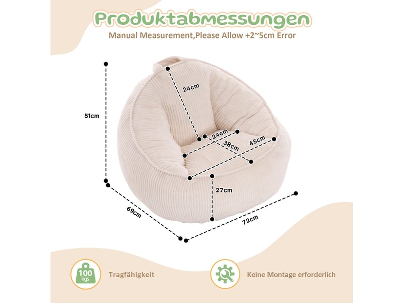  Fauteuil poire enfant 72x69x51 cm souple beige  - Conforama E