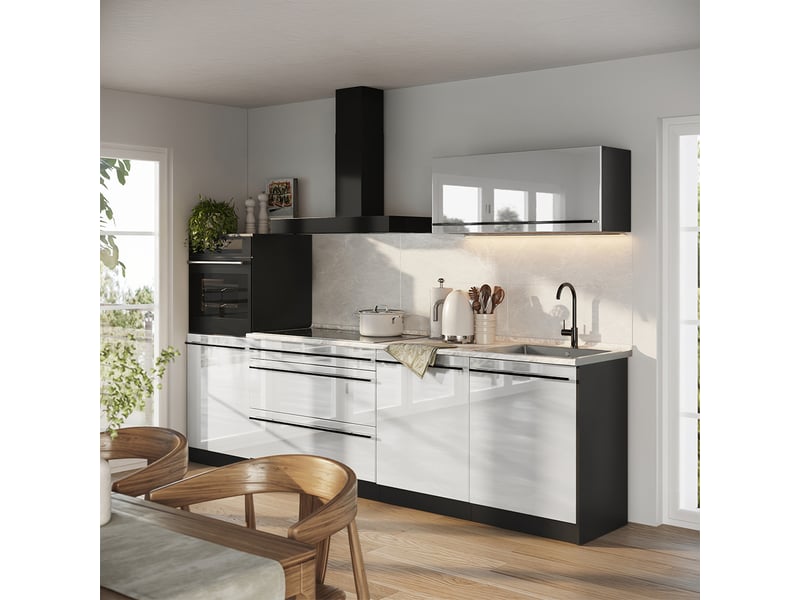 Vicco cuisine, blanc haute brillanceanthracite, 280cm sans plan de travail - Conforama C