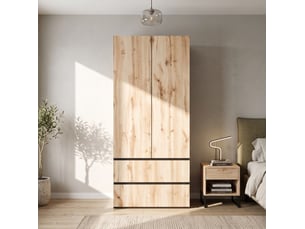 Armoire 90x50x200 cm avec 1 barre de penderie, 2 tiroirs et 2 portes, mdf et panneau de particules, bois, chambre déco