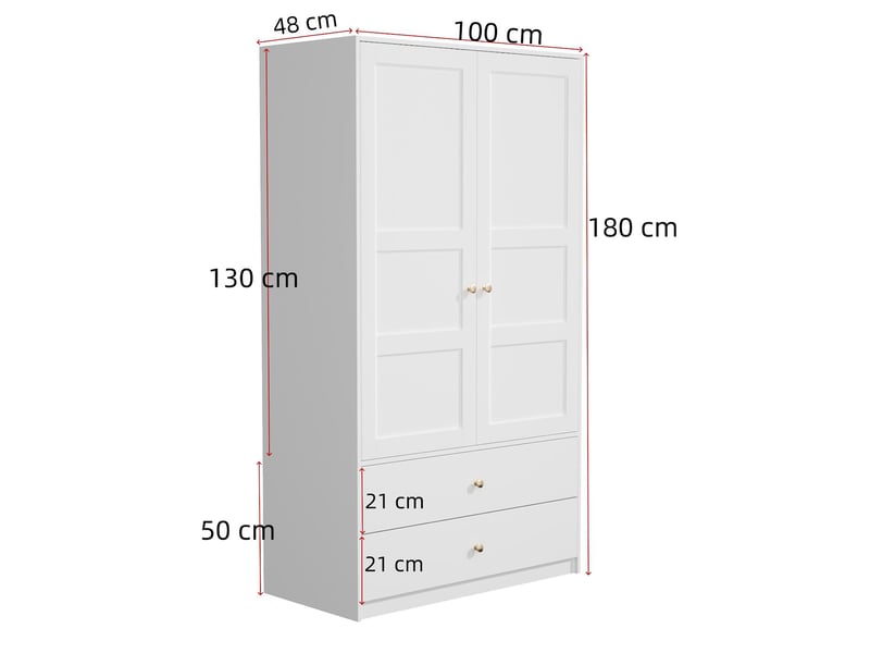  Armoire 2 portes 2 tiroirs avec tringle mdf blanc 100 x 48 x 180 cm  - Conforama C