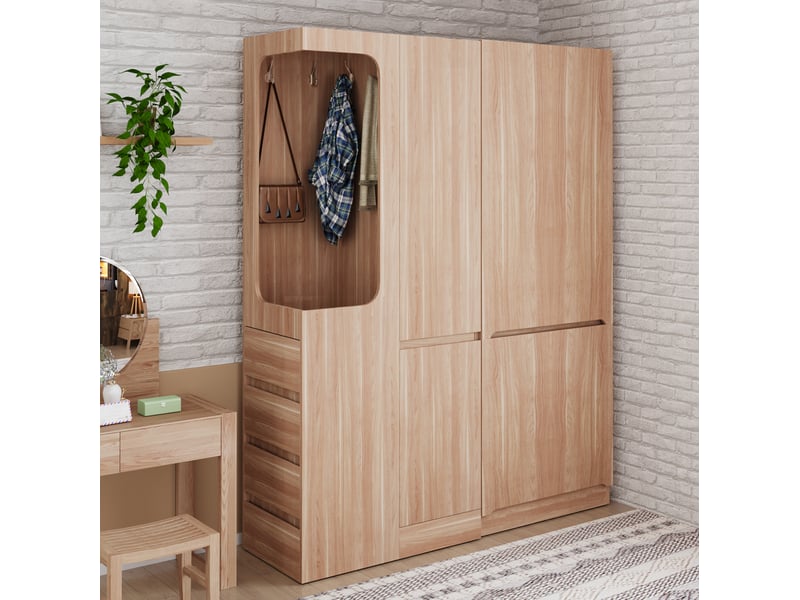  Armoire combinée avec penderie ouverte, 4 tiroirs et rangements  - Conforama C